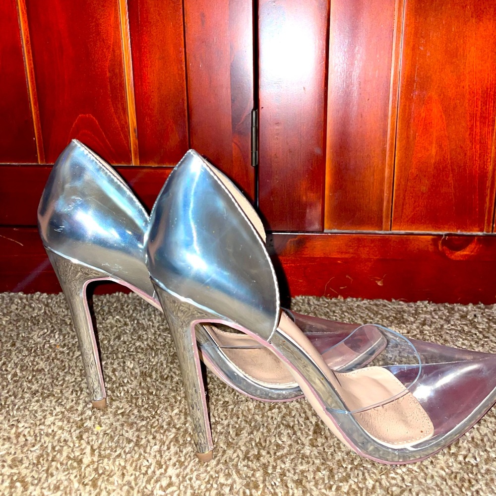 Clear and silver stiletto heel